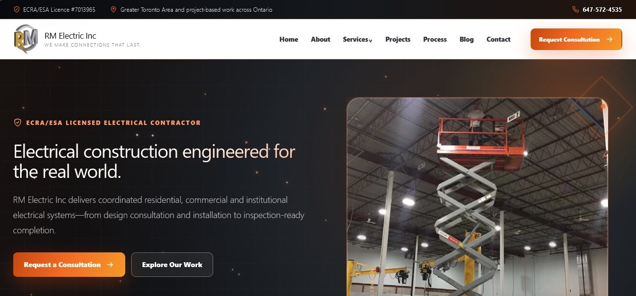 RM Electric Inc website designed by BHP Solution