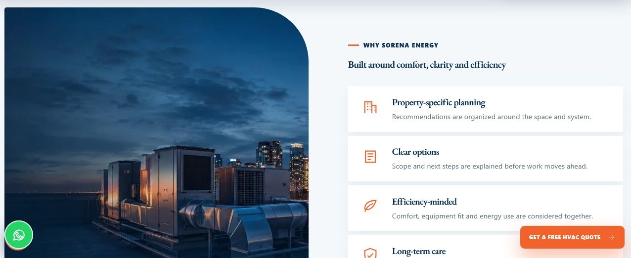 Sorena HVAC website designed by BHP Solution