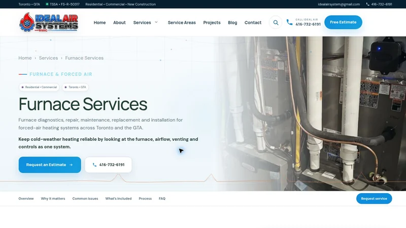 Ideal Air Systems furnace service page, a HVAC website design project by BHP Solution