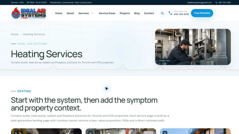 Ideal Air Systems heating category page, a HVAC website design project by BHP Solution
