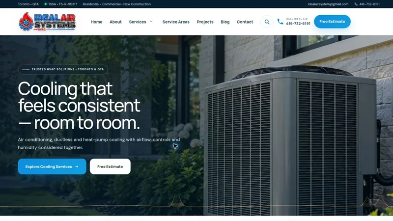 Ideal Air Systems homepage, a HVAC website design project by BHP Solution