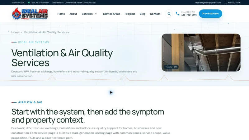 Ideal Air Systems ventilation and air quality category page, a HVAC website design project by BHP Solution