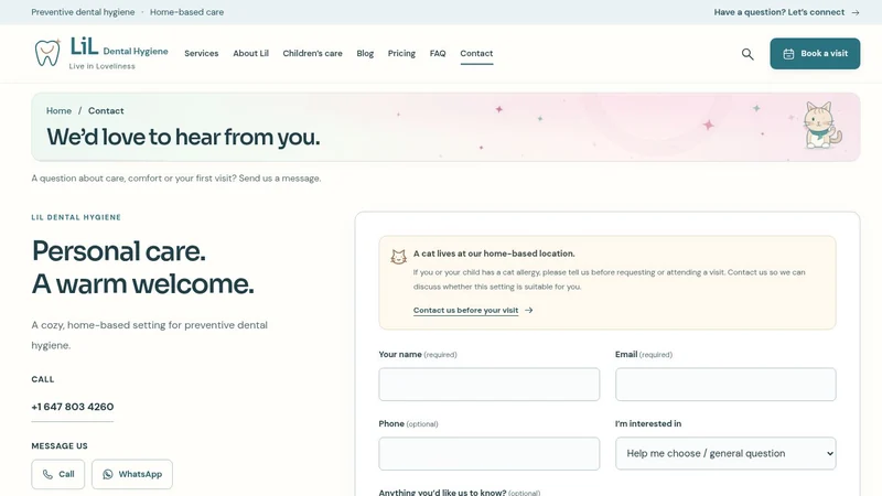 LiL Dental Hygiene contact page, a dental hygiene website design project by BHP Solution