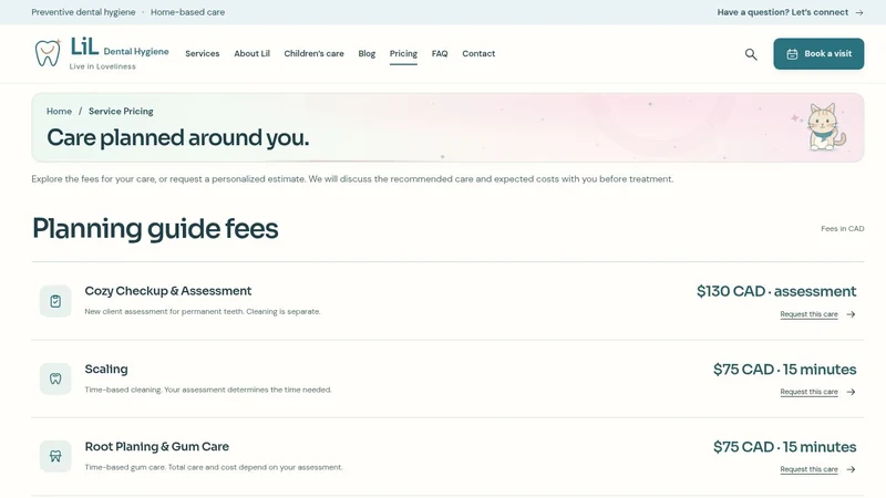 LiL Dental Hygiene pricing page, a dental hygiene website design project by BHP Solution