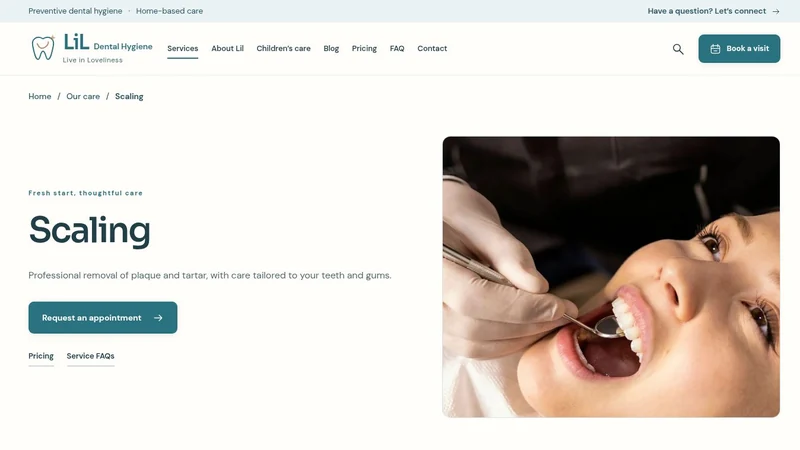 LiL Dental Hygiene scaling service page, a dental hygiene website design project by BHP Solution