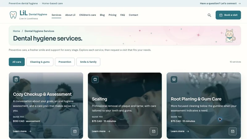 LiL Dental Hygiene services page, a dental hygiene website design project by BHP Solution