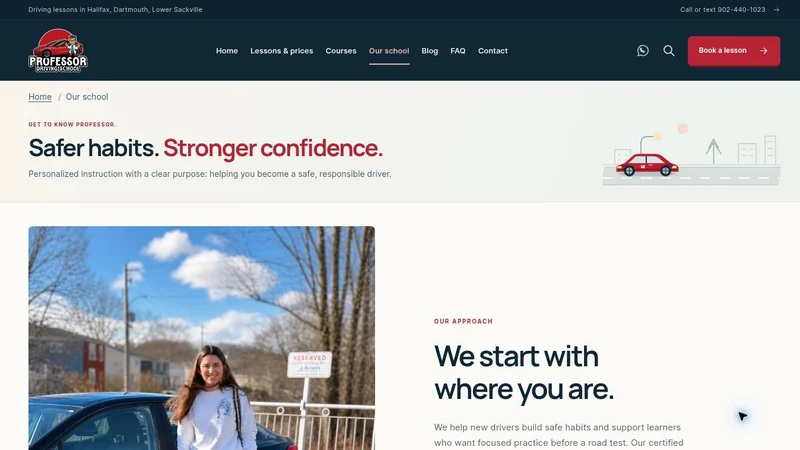 Professor Driving School about page, a driving school website design project by BHP Solution