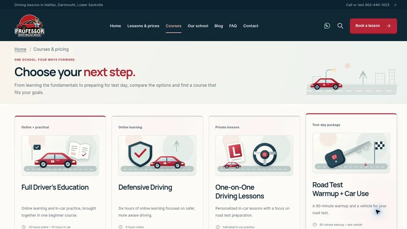Professor Driving School course directory, a driving school website design project by BHP Solution
