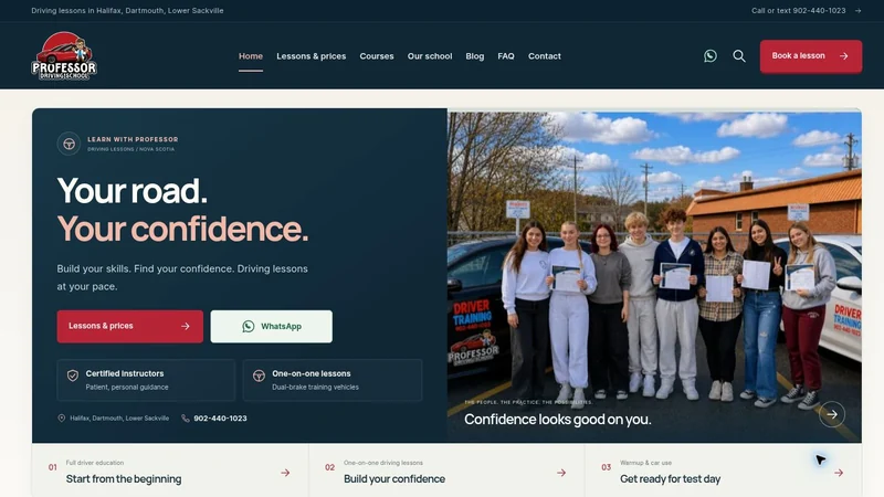 Professor Driving School homepage, a driving school website design project by BHP Solution